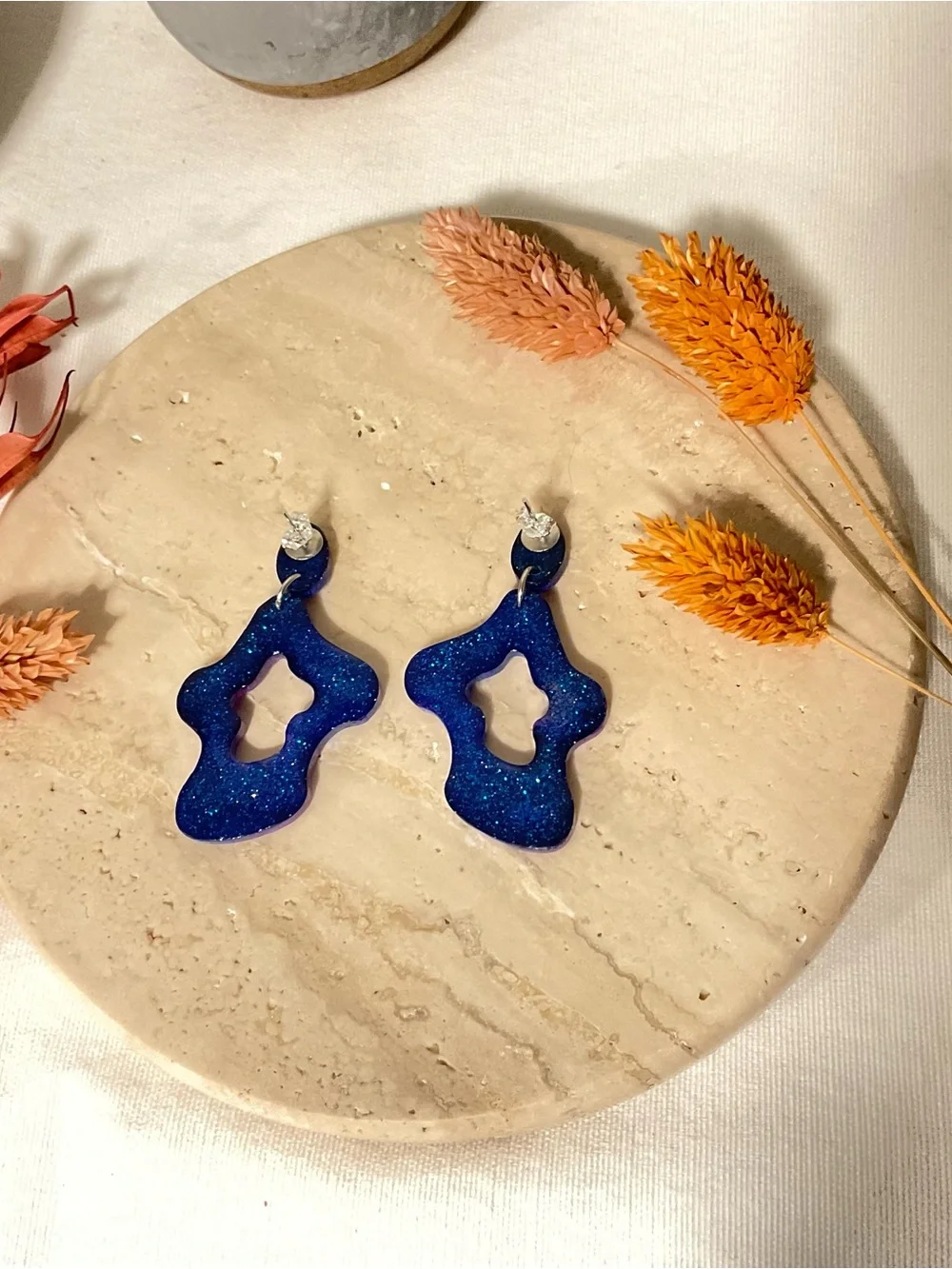 Handmade Blue Purple Resin Statement Earrings